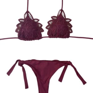 Raffaela D'Angelo Bikini Triangolo con pizzo Macrame Bordeaux