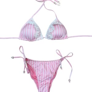 4Giveness Bikini triangolo righe verticali rosa baby+pizzo