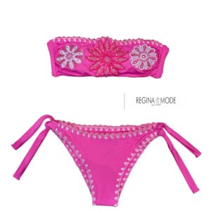 Laetitia Beachwear Bikini fascia fuxia ricamata