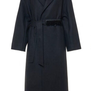 Bazar Deluxe Cappotto in lana nero con cintura ricamata