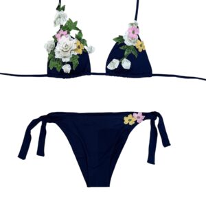 Raffaela D'Angelo Bikini Triangolo blu con fiori macramè