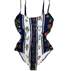 Raffaela D'Angelo Intero Blu Stampa righe e fiori+strass