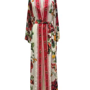 Raffaela D'Angelo Caftano aperto stampa floreale rosso