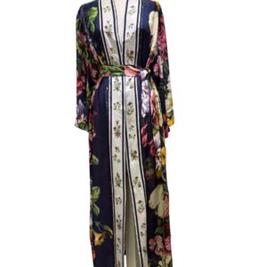 Raffaela D'Angelo Caftano lungo aperto stampa floreale blu