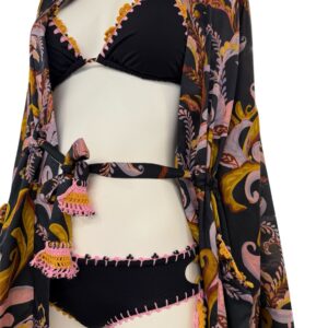 Laetitia Kimono stampa fondo nero+dettagli crochet