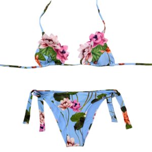 Raffaela D'Angelo Bikini Triangolo azzurro con fiori laserati+strass