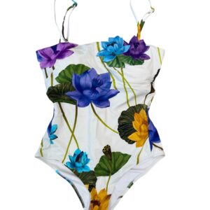 Raffaela D'Angelo Costume intero con fiori di ninfee laserati+strass
