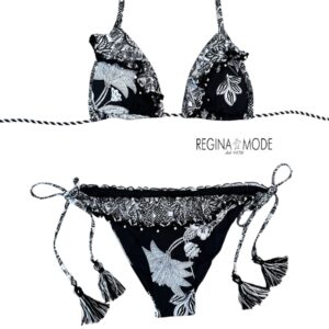 Laetitia Bikini triangolo stampa bianco/nero con voulant+crochet