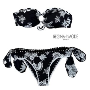 Laetitia Bikini Fascia stampa Bianco nero + crochet