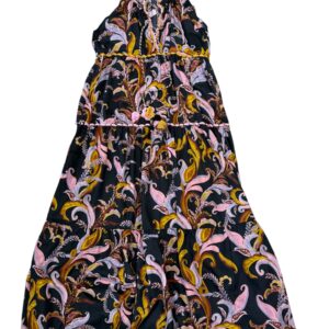 Laetitia abito lungo nero stampa+ dettagli crochet