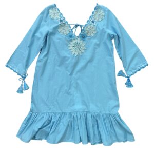 Laetitia Beachwear caftano corto ricami crochet